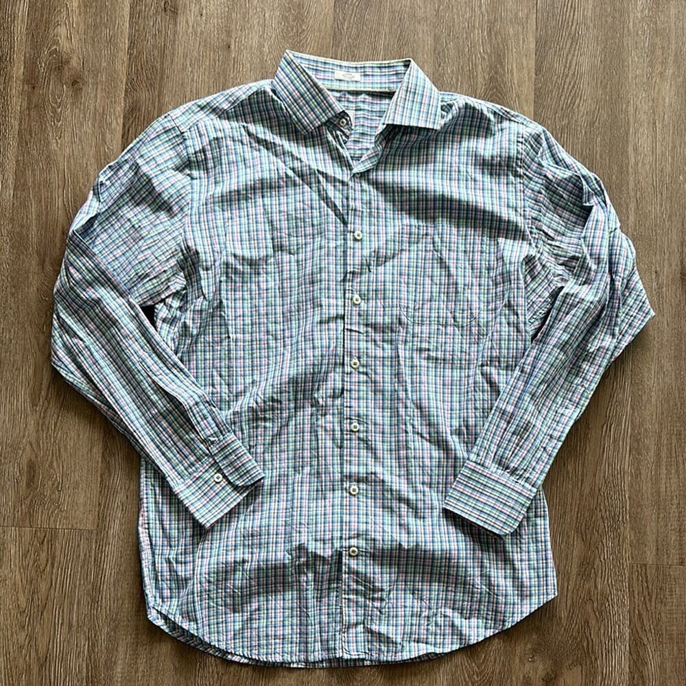 Peter Millar Multi Color Checked Button Front Lon… - image 1